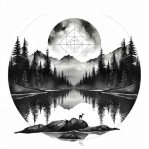 nature-and-geometry tattoo design ideas Surrealism phantom wave grid for ankle