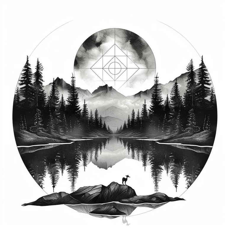 nature-and-geometry tattoo design ideas Surrealism phantom wave grid for ankle