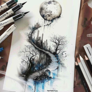 bird-tattoo – tattoo design ideas free ai generated – surrealism-ambiguous-space – for-lower-thigh – Gallery: nature-inkby-ai
