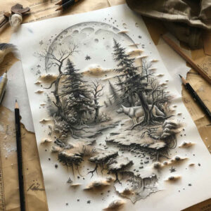 coniferous-tree-tattoo – tattoo design ideas free ai generated – neotraditional-precise-lines – for-biceps – Gallery: nature-inkby-ai