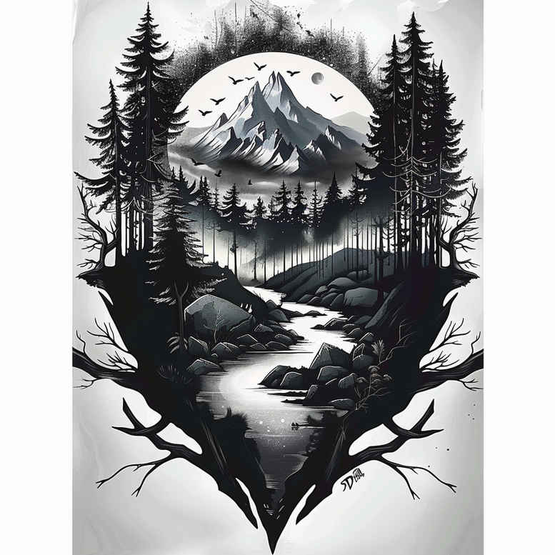 coniferous-tree-tattoo – tattoo design ideas free ai generated – realism-sharp-focus – for-upper-thigh – Gallery: nature-inkby-ai