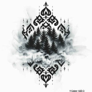 coniferous-tree-tattoo – tattoo design ideas free ai generated – surrealism-illusionary – for-spine – Gallery: nature-inkby-ai