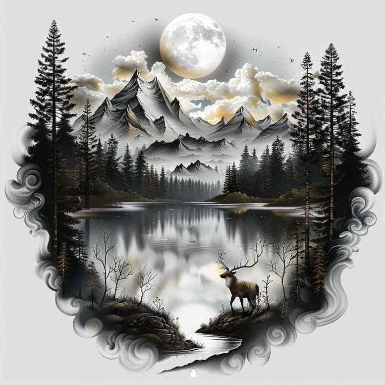 deciduous-tree-tattoo – tattoo design ideas free ai generated – surrealism-fantastical-elements – for-thigh – Gallery: nature-inkby-ai