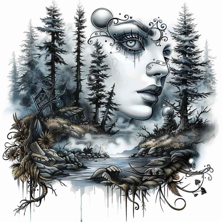 delicate-nature-tattoo – tattoo design ideas free ai generated – realism-reflective-light – for-back – Gallery: nature-inkby-ai