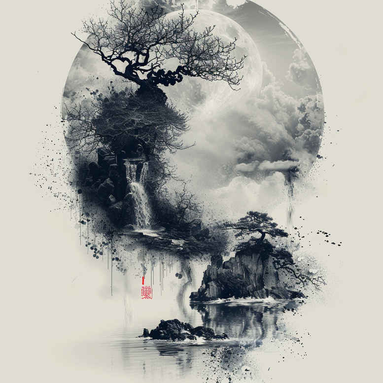 delicate-nature-tattoo – tattoo design ideas free ai generated – surrealism-dreamscape – for-back-shoulder – Gallery: nature-inkby-ai