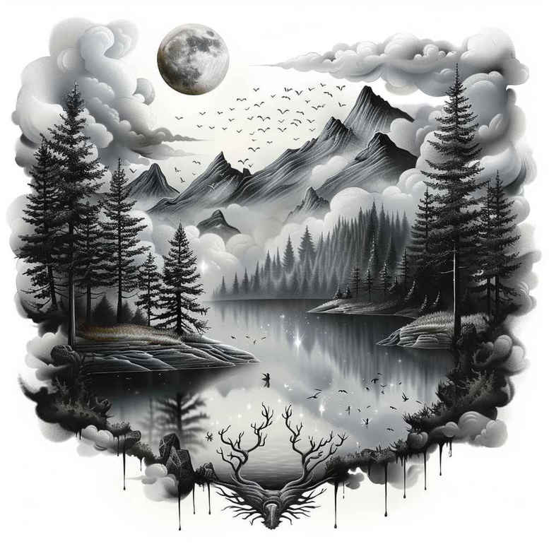 delicate-nature-tattoo – tattoo design ideas free ai generated – surrealism-shifting-shapes – for-lower-chest – Gallery: nature-inkby-ai