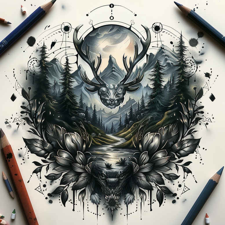 detailed-nature-tattoo – tattoo design ideas free ai generated – neotraditional-layered-color – for-shin – Gallery: nature-inkby-ai