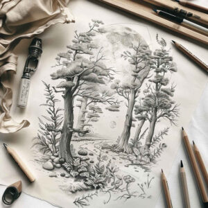 field-tattoo – tattoo design ideas free ai generated – neotraditional-bold-highlights – for-upper-chest – Gallery: nature-inkby-ai