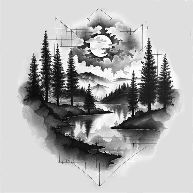 field-tattoo – tattoo design ideas free ai generated – neotraditional-bold-outline – for-temple – Gallery: nature-inkby-ai