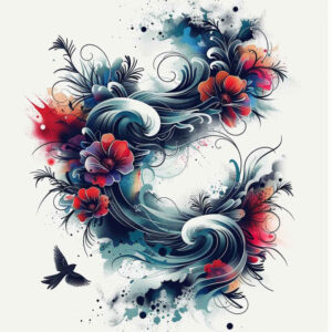 field-tattoo – tattoo design ideas free ai generated – neotraditional-precise-lines – for-lower-chest – Gallery: nature-inkby-ai