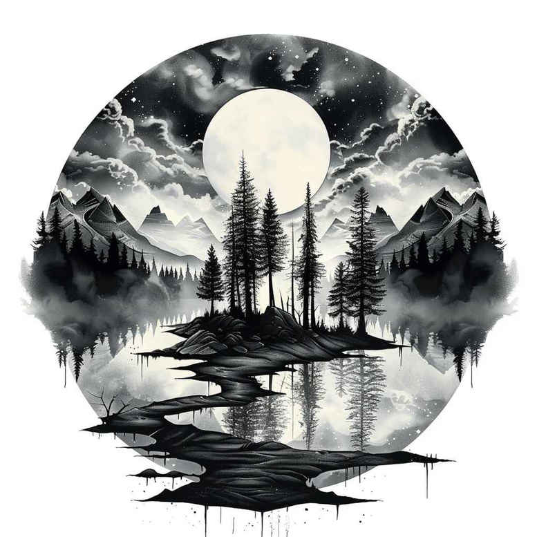 field-tattoo – tattoo design ideas free ai generated – surrealism-abstract-forms – for-upper-shoulder – Gallery: nature-inkby-ai