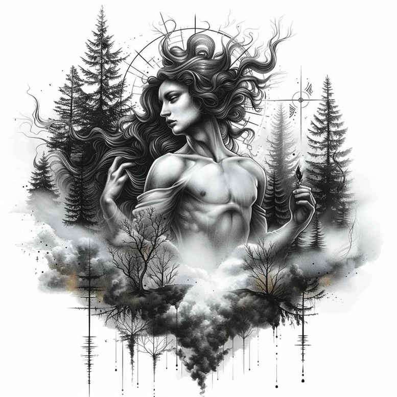 flowers-tattoo – tattoo design ideas free ai generated – neotraditional-bold-highlights – for-lower-chest – Gallery: nature-inkby-ai