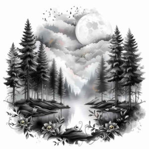 forest-path-tattoo – tattoo design ideas free ai generated – neotraditional-accent-shading – for-biceps – Gallery: nature-inkby-ai