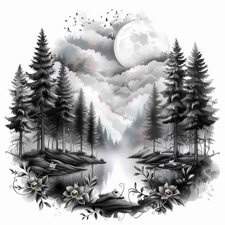 forest-path-tattoo – tattoo design ideas free ai generated – neotraditional-accent-shading – for-biceps – Gallery: nature-inkby-ai