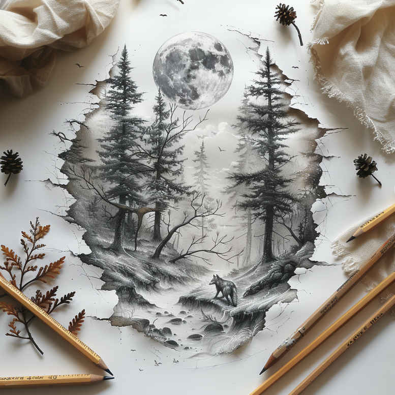 forest-path-tattoo – tattoo design ideas free ai generated – neotraditional-clean-fill – for-inner-arm – Gallery: nature-inkby-ai