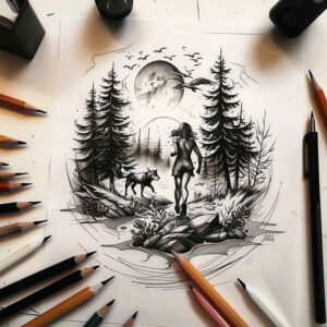 forest-path-tattoo – tattoo design ideas free ai generated – neotraditional-color-depth – for-triceps – Gallery: nature-inkby-ai