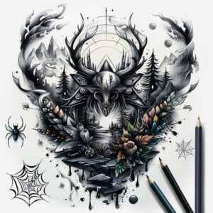 forest-path-tattoo – tattoo design ideas free ai generated – neotraditional-dynamic-composition – for-sternum – Gallery: nature-inkby-ai