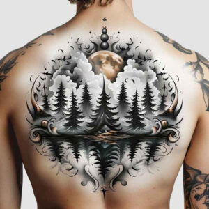 forest-path-tattoo – tattoo design ideas free ai generated – surrealism-unreal – for-full-back – Gallery: nature-inkby-ai