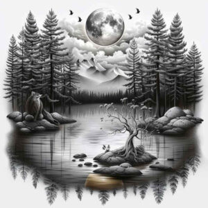 forest-tattoo – tattoo design ideas free ai generated – neotraditional-strong-outlines – for-back-of-neck – Gallery: nature-inkby-ai