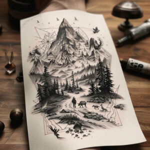 forest-tattoo – tattoo design ideas free ai generated – realism-studio-quality – for-behind-ear – Gallery: nature-inkby-ai