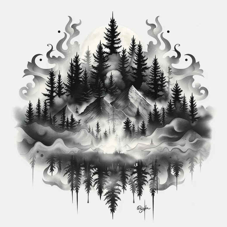lake-tattoo – tattoo design ideas free ai generated – neotraditional-classic-motifs – for-upper-back – Gallery: nature-inkby-ai