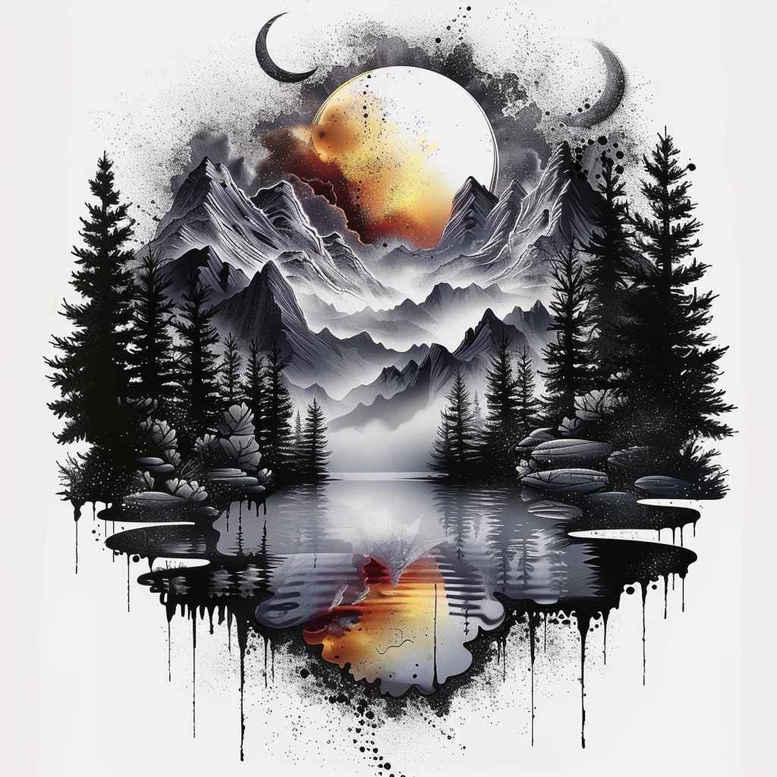 lake-tattoo – tattoo design ideas free ai generated – neotraditional-refined-lines – for-upper-arm – Gallery: nature-inkby-ai