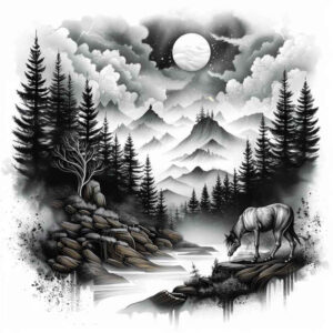 lake-tattoo – tattoo design ideas free ai generated – realism-micro-realism – for-lower-chest – Gallery: nature-inkby-ai