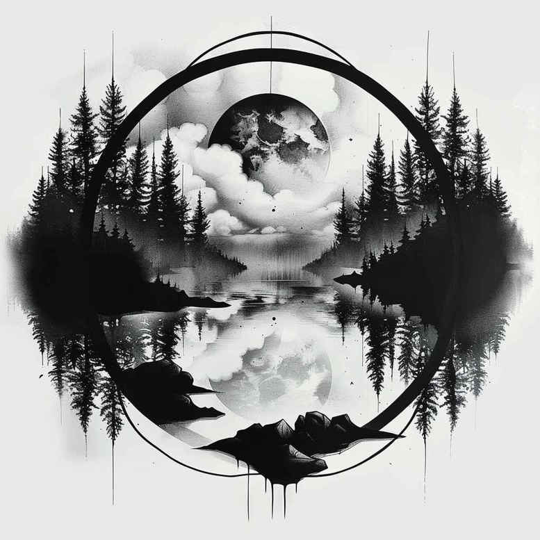 lake-tattoo – tattoo design ideas free ai generated – realism-refined-highlights – for-collarbone – Gallery: nature-inkby-ai