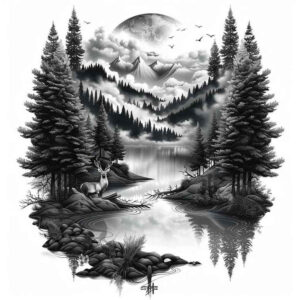 meadow-tattoo – tattoo design ideas free ai generated – neotraditional-bold-texture – for-back – Gallery: nature-inkby-ai