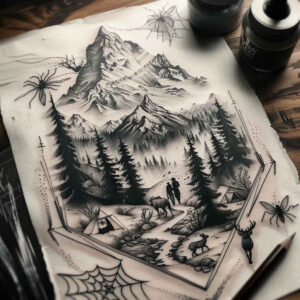 meadow-tattoo – tattoo design ideas free ai generated – surrealism-enigmatic-aura – for-forearm – Gallery: nature-inkby-ai