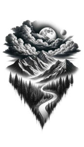 meadow-tattoo – tattoo design ideas free ai generated – surrealism-subconscious-themes – for-upper-thigh – Gallery: nature-inkby-ai