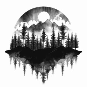mountain-scenery-tattoo – tattoo design ideas free ai generated – neotraditional-artistic-contrast – for-temple – Gallery: nature-inkby-ai