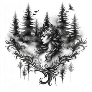 mountain-scenery-tattoo – tattoo design ideas free ai generated – neotraditional-color-saturation – for-shoulder-blade – Gallery: nature-inkby-ai