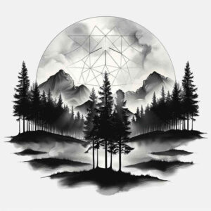 mountain-scenery-tattoo – tattoo design ideas free ai generated – realism-light-reflections – for-calf – Gallery: nature-inkby-ai