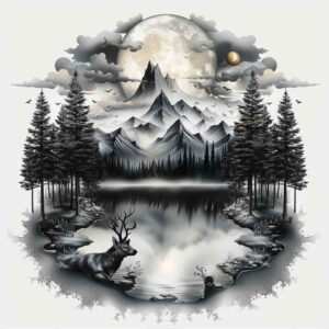 mountain-scenery-tattoo – tattoo design ideas free ai generated – surrealism-chromatic-aberration – for-arm – Gallery: nature-inkby-ai