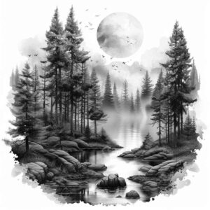 mountain-scenery-tattoo – tattoo design ideas free ai generated – surrealism-translucent-layers – for-triceps – Gallery: nature-inkby-ai