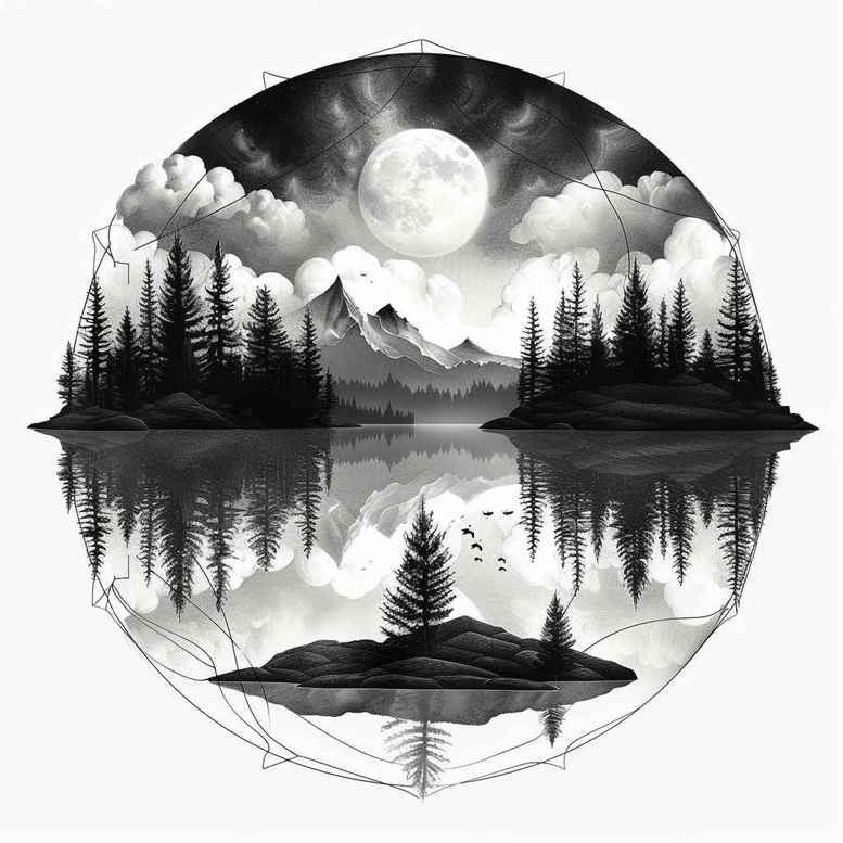mountain-tattoo – tattoo design ideas free ai generated – neotraditional-soft-blending – for-side-torso – Gallery: nature-inkby-ai