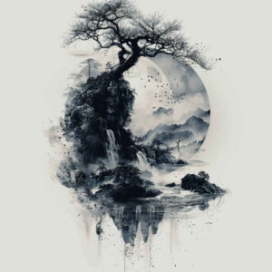 mountain-tattoo – tattoo design ideas free ai generated – realism-depth-illusion – for-chest – Gallery: nature-inkby-ai
