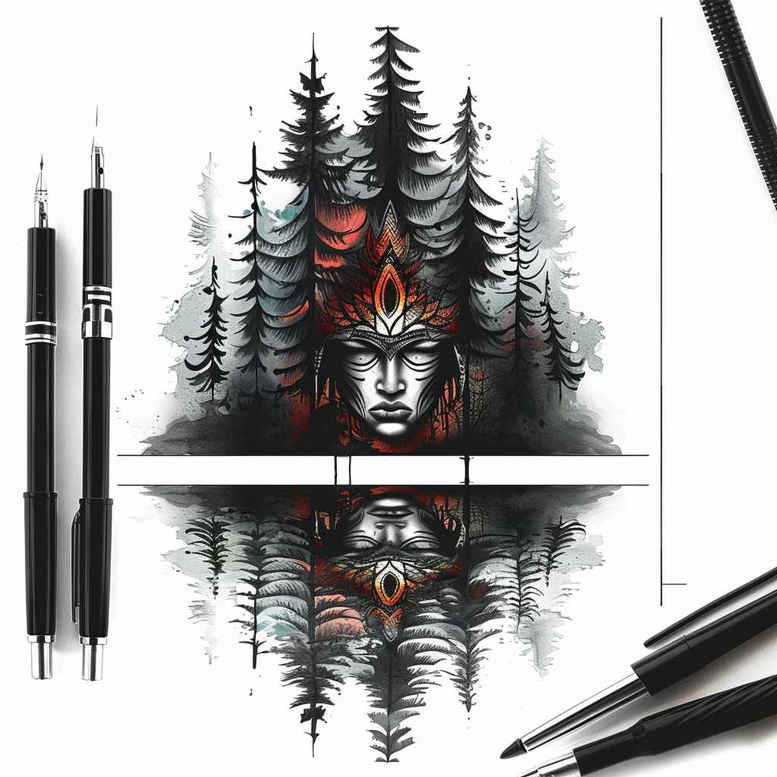 mountain-tattoo – tattoo design ideas free ai generated – realism-detailed-rendering – for-back – Gallery: nature-inkby-ai