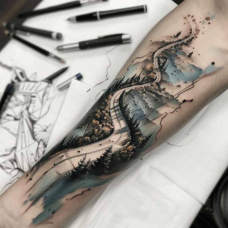 mountain-tattoo – tattoo design ideas free ai generated – realism-smooth-blackwork – for-fingers – Gallery: nature-inkby-ai
