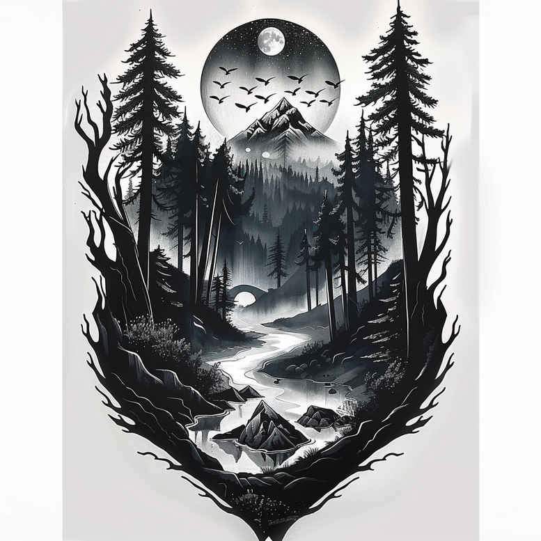 mystical-nature-tattoo – tattoo design ideas free ai generated – neotraditional-dynamic-color – for-calf – Gallery: nature-inkby-ai