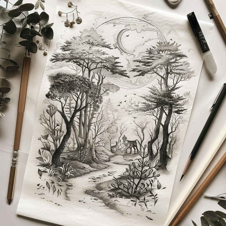 mystical-nature-tattoo – tattoo design ideas free ai generated – neotraditional-enhanced-shading – for-abdomen – Gallery: nature-inkby-ai