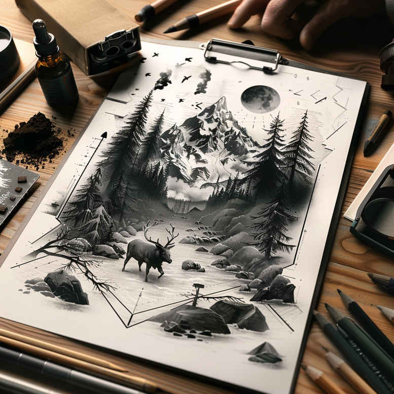 mystical-nature-tattoo – tattoo design ideas free ai generated – realism-gentle-shadow – for-back – Gallery: nature-inkby-ai
