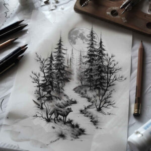mystical-nature-tattoo – tattoo design ideas free ai generated – surrealism-metamorphosis – for-lower-leg – Gallery: nature-inkby-ai