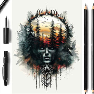 mystical-nature-tattoo – tattoo design ideas free ai generated – surrealism-shimmering-forms – for-shoulder-blade – Gallery: nature-inkby-ai
