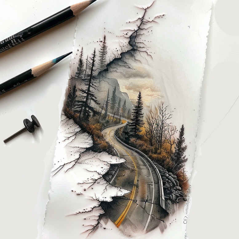 natural-landscape-tattoo – tattoo design ideas free ai generated – neotraditional-bold-outline – for-scapula – Gallery: nature-inkby-ai