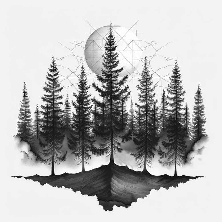 natural-landscape-tattoo – tattoo design ideas free ai generated – neotraditional-refined-lines – for-nape – Gallery: nature-inkby-ai