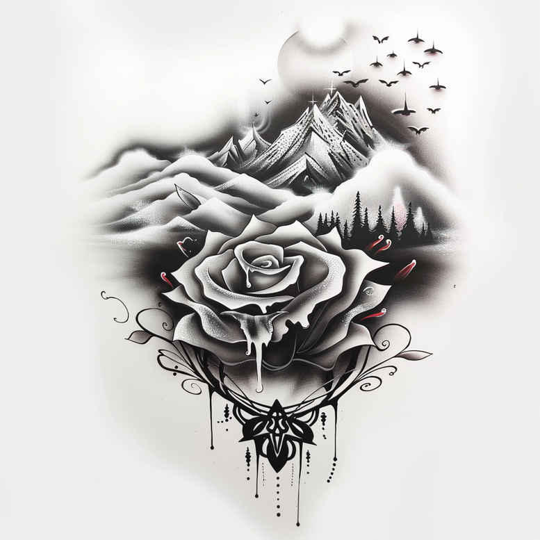 natural-landscape-tattoo – tattoo design ideas free ai generated – realism-true-skin – for-upper-shoulder – Gallery: nature-inkby-ai