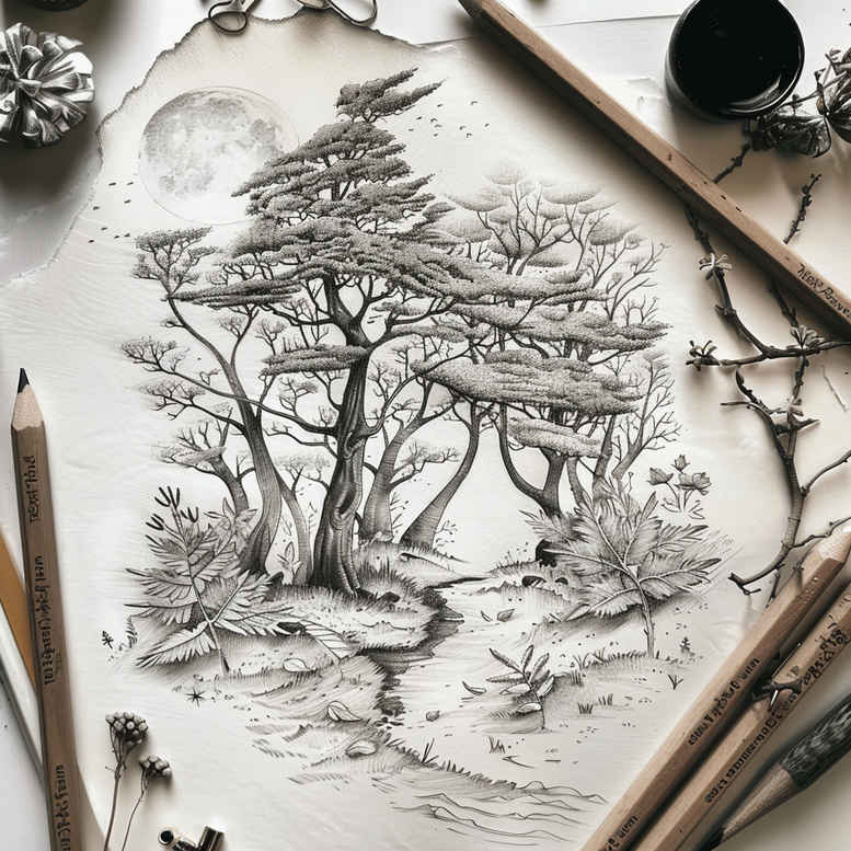 natural-landscape-tattoo – tattoo design ideas free ai generated – surrealism-symbolism – for-lower-leg – Gallery: nature-inkby-ai