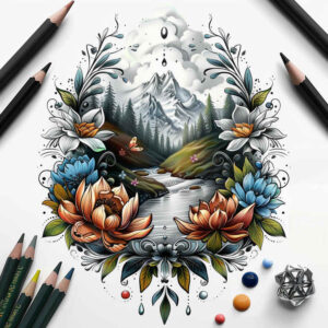 natural-scenery-tattoo – tattoo design ideas free ai generated – neotraditional-artistic-contrast – for-behind-ear – Gallery: nature-inkby-ai